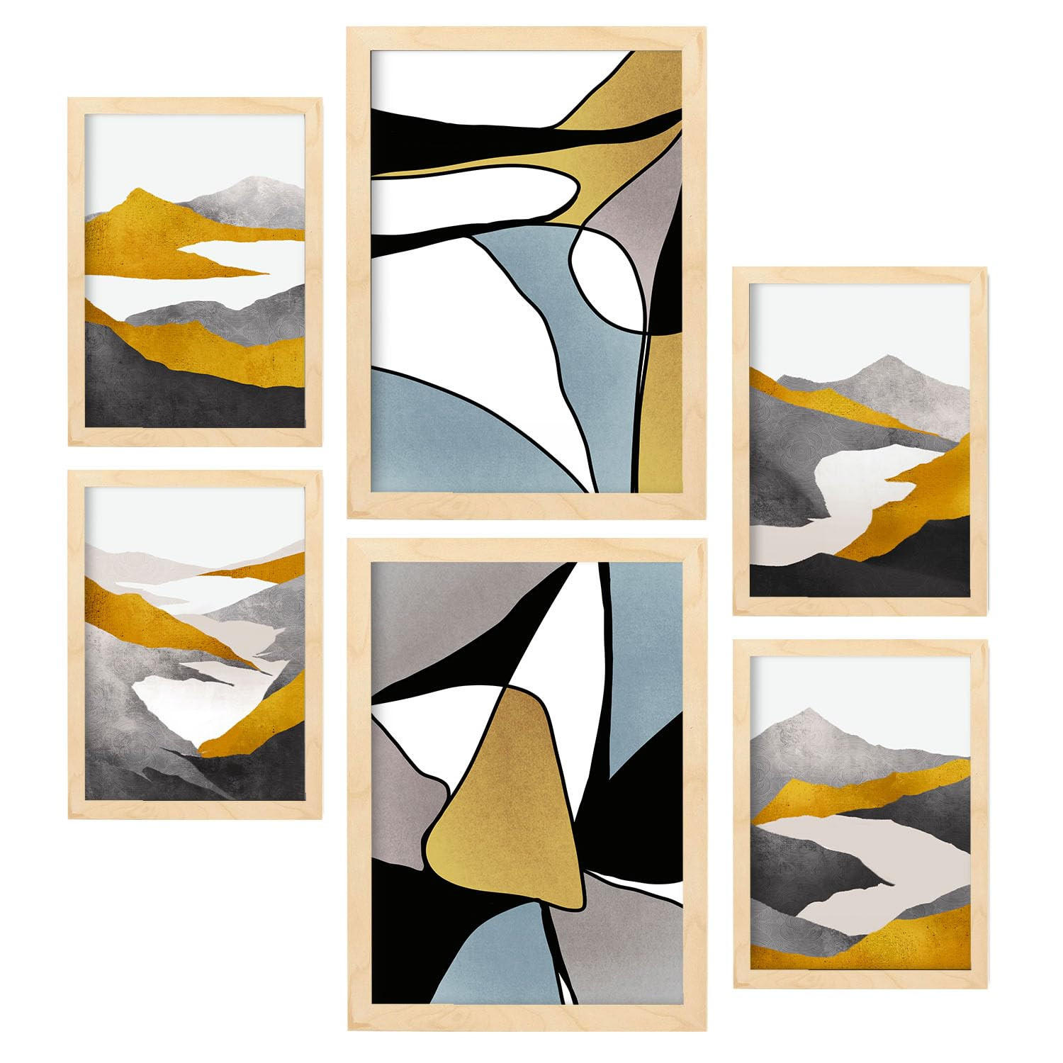 POSTER Set Mit 6 Gattung Naturen 1 In Kulissen Abstracts Ästhetische Dekorative Gemälde Für Ihr Wohnzimmer Zuhause A3 & A4 Rahmen Aus Hellem Holz - Beige, Papier (29/3cm) - Nacnic