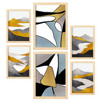 POSTER Set Mit 6 Gattung Naturen 1 In Kulissen Abstracts Ästhetische Dekorative Gemälde Für Ihr Wohnzimmer Zuhause A3 & A4 Rahmen Aus Hellem Holz - Beige, Papier (29/3cm) - Nacnic