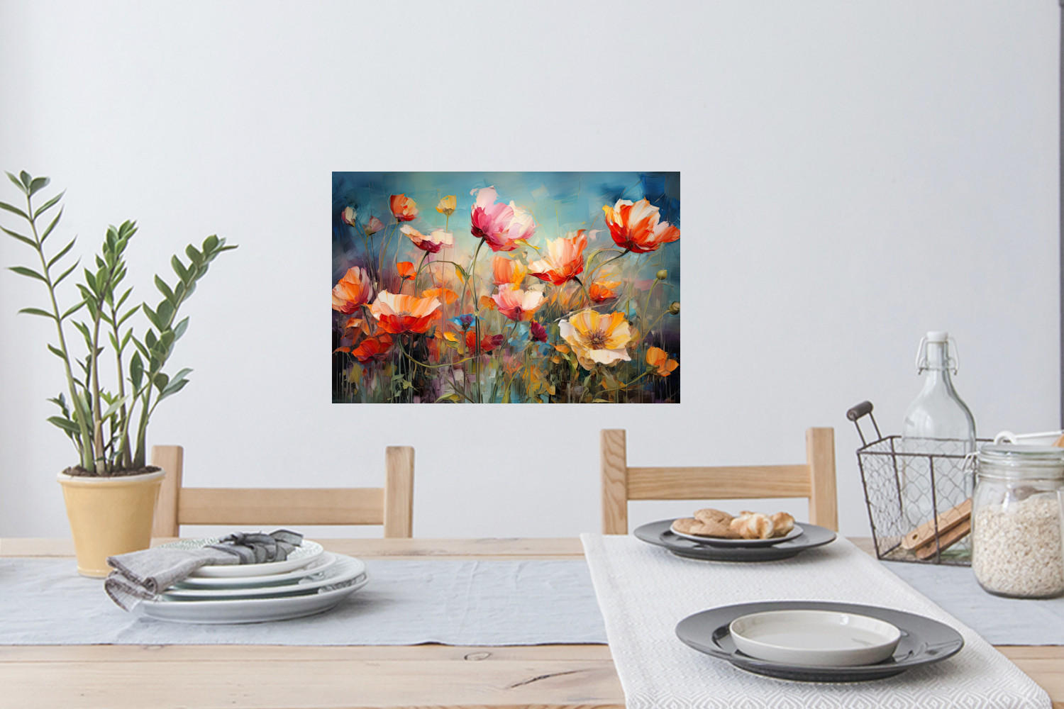 WANDTATTOO Blumen - Aquarell - Kunst - Botanisch - Natur 60x40 cm - Orange, Kunststoff (60/40/0.1cm) - MuchoWow