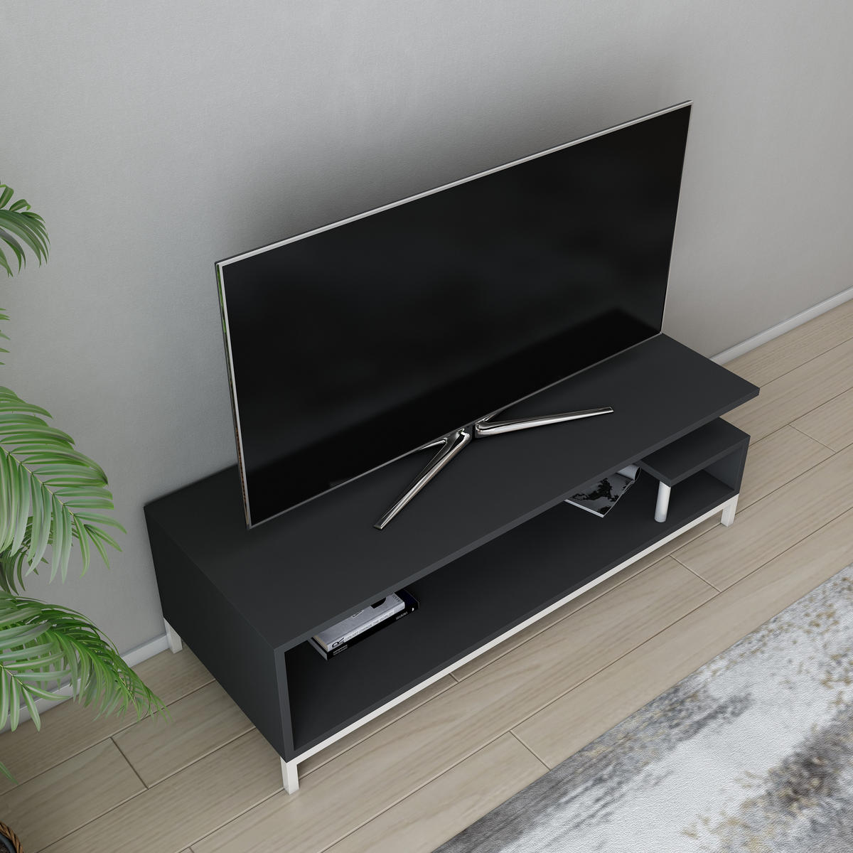 TV-LOWBOARD Reilly Weiß-Anthrazit - Anthrazit/Weiß, Holzwerkstoff (120/38/45cm) - Decorotika