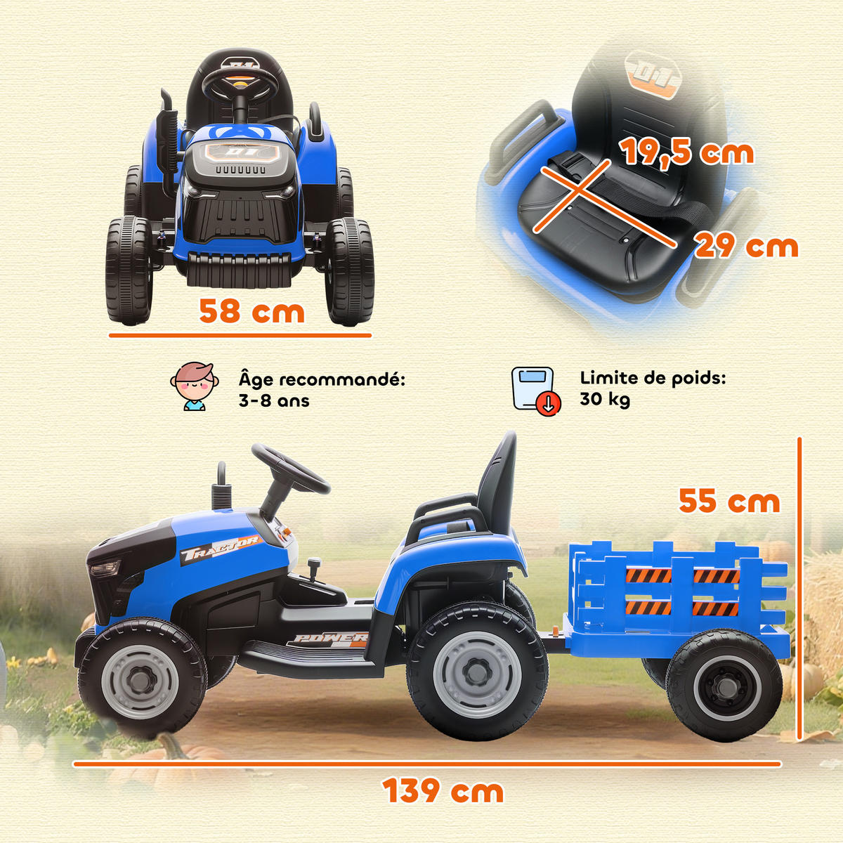 TRAKTOR DE-13079 abnehmbarer Anhänger Blau - Blau, Kunststoff (139/58/55cm) - ComfortXL