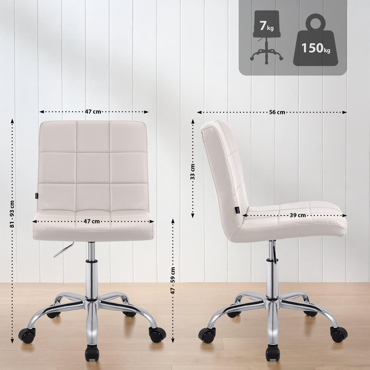 DREHSTUHL Lederlook Weiß - Chromfarben/Weiß, Textil/Metall (47/93/56cm) - CLP