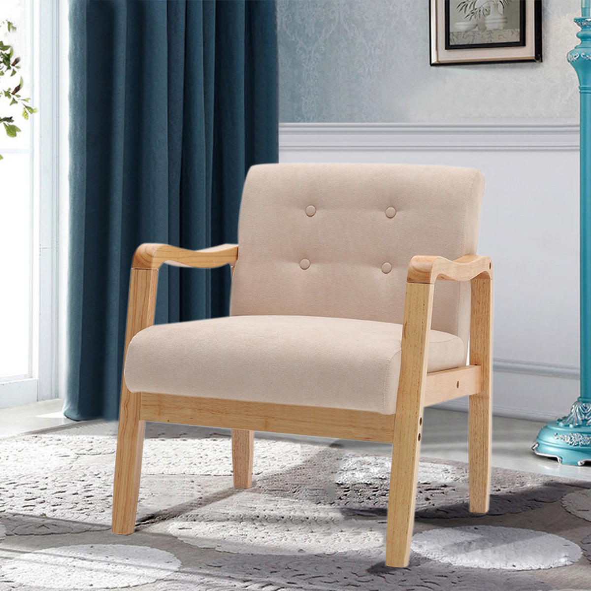 POLSTERSESSEL 70/63/78 cm Armlehnen Holzrahmen Leinen Beige - Beige/Naturfarben, Holz/Textil (70/78/63cm) - Livingandhome