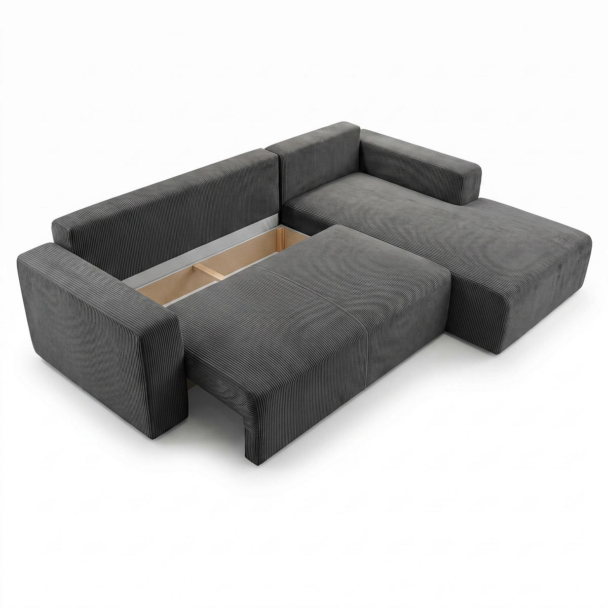 ECKSOFA PULA CORD GRAU L - Rechts - Schwarz/Grau, Kunststoff/Textil (279/187cm) - Luxkor24