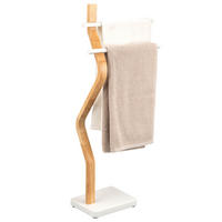 B-WARE eluno Stand-Handtuchhalter freistehend, 2 Stangen, Handtuchständer aus Holz und weißem Metall - Weiß, Holz (37/85.5/18cm) - eluno