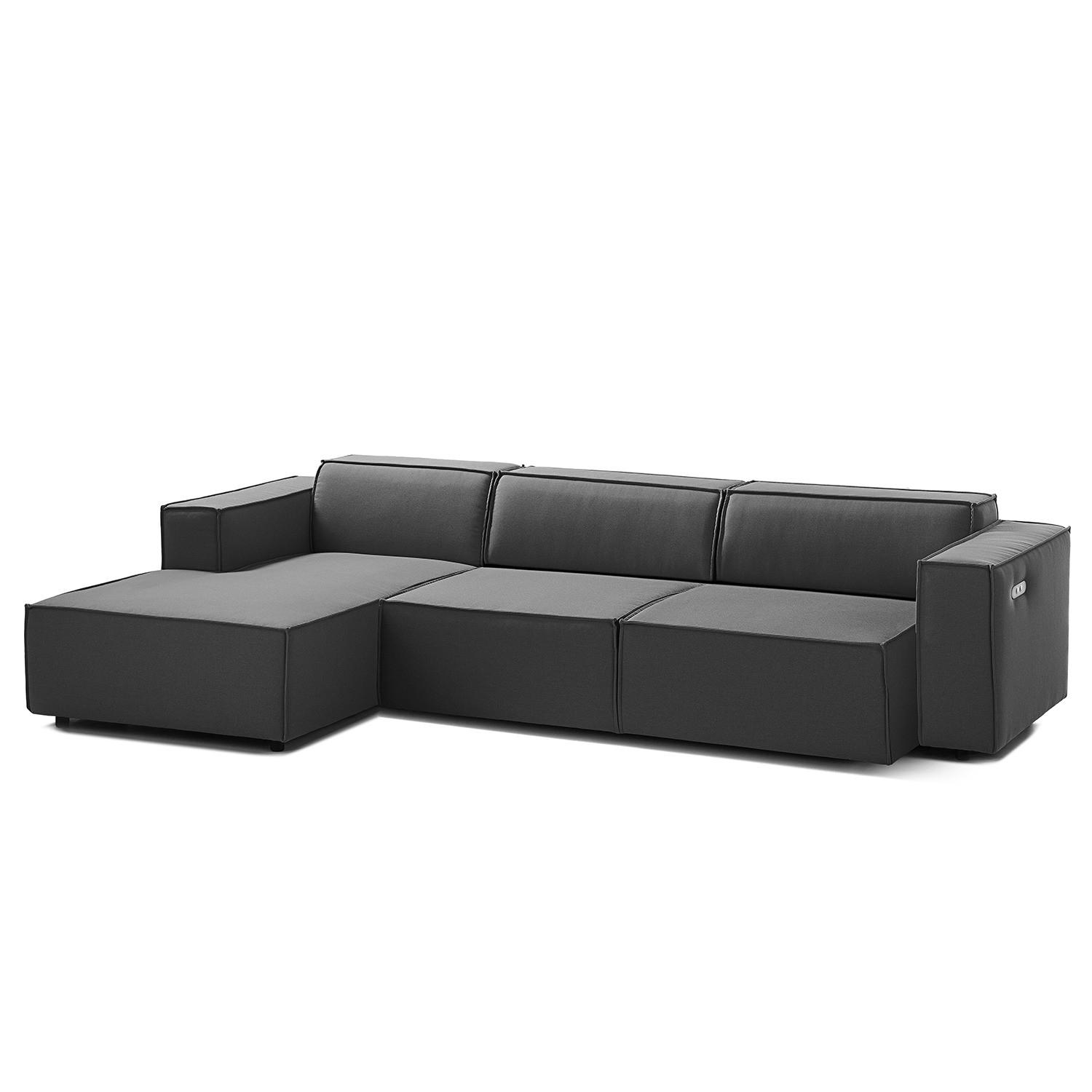 ECKSOFA mit Longchair - Anthrazit/Schwarz, Kunststoff/Textil (294/177cm) - home24