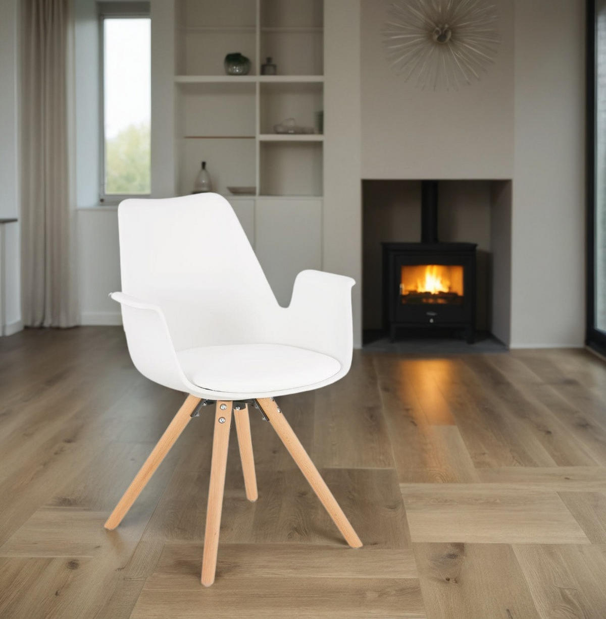 ESSZIMMERSTUHL Kunststoff und Holz im Skandinavischen Stil, Weiß-Beige 58,5x50x82 cm - Beige/Weiß, Kunststoff/Buchenholz (50/82/59cm) - KADIMA DESIGN