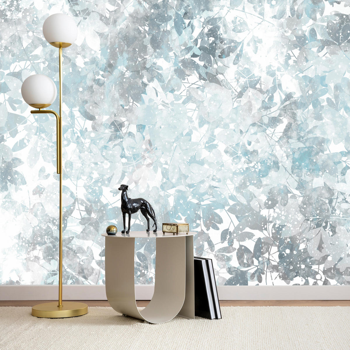 FOTOTAPETE für Wohnzimmer Blätter Abstraktion 200x140 - Blau/Weiß, Papier (200/140cm) - Muralo