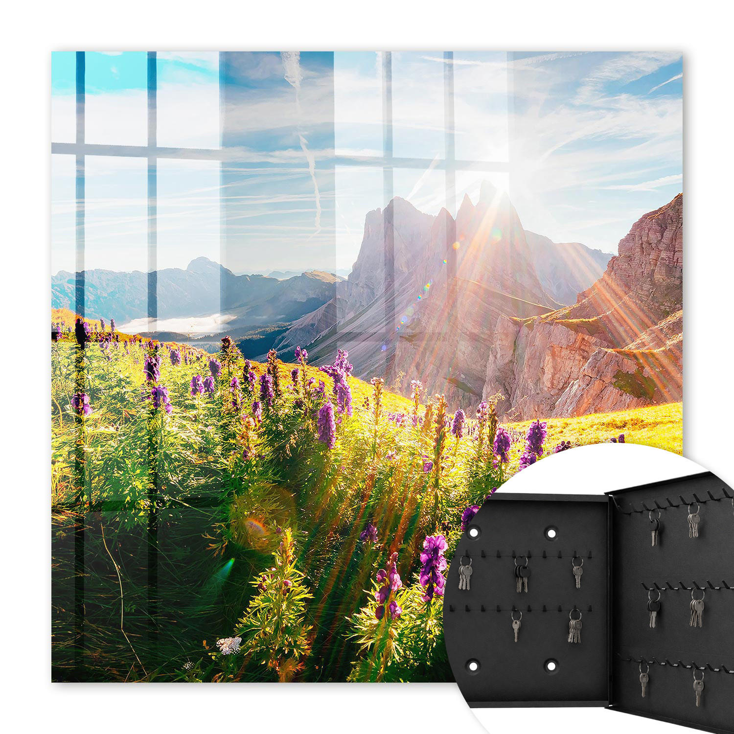 SCHLÜSSELBOX Schwarz 30x30 cm- Türöffnung nach rechts - Bergidylle - Grün, Metall (30/30/5cm) - TULUP