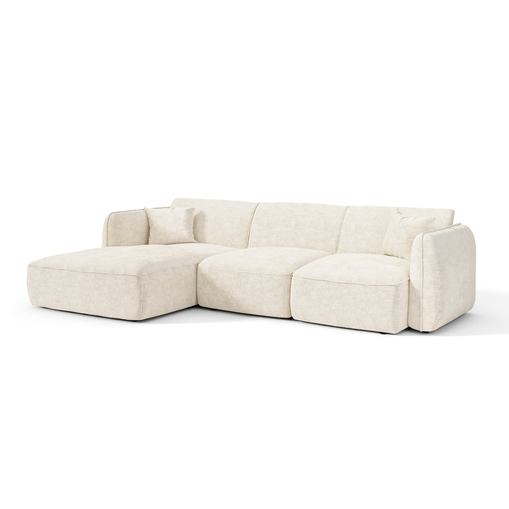 ECKSOFA (links) LOMI Geprägter Samt Creme 272cm - Creme, Textil (272/90cm) - Premium Interiors