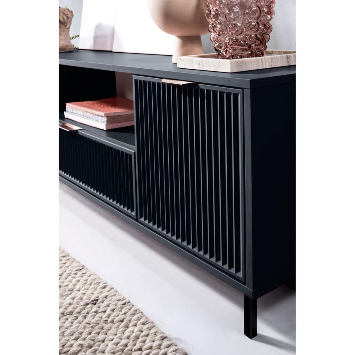 KOMMODE Linna 4D2S dunkelblau 165 cm - Schwarz/Dunkelblau, Holzwerkstoff/Metall (165/86/40cm) - Beautysofa