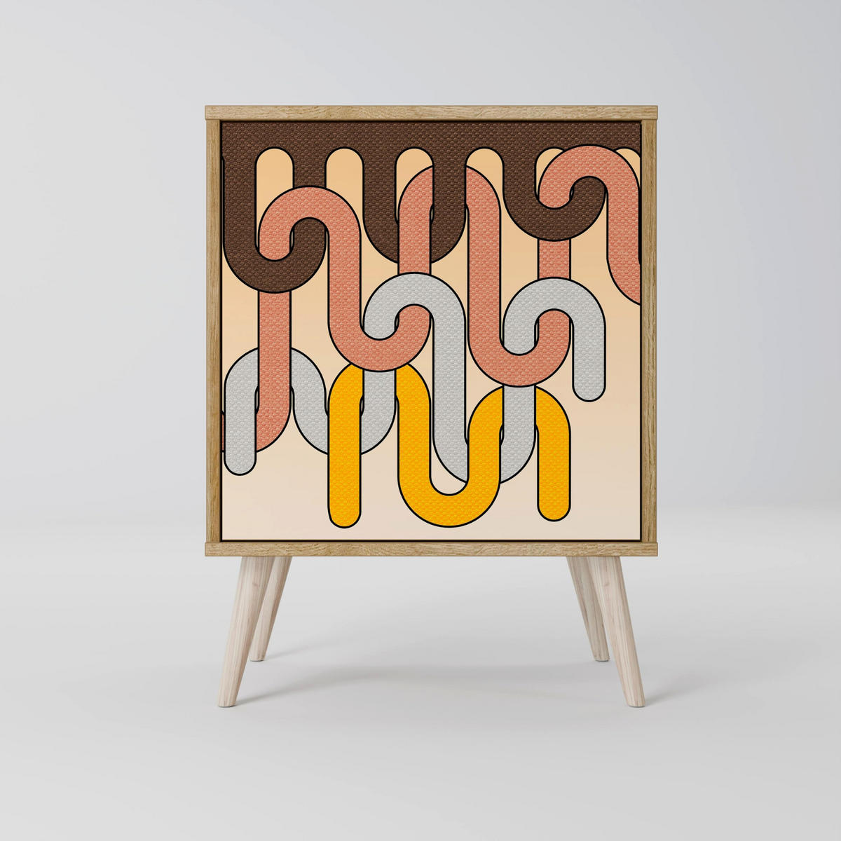 SIDEBOARD COLORFUL STRINGS, Grau, 57,5x42x72,5 cm, Schwarze Metallfüße - Multicolor/Schwarz, Holzwerkstoff/Metall (57.5/72.5/42cm) - SpaceRebels