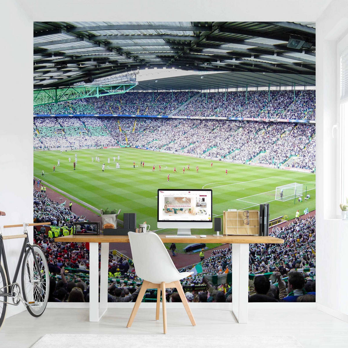 FOTOTAPETE Fußballstadion 288/288 cm - Grün, Papier (288/288cm) - Bilderwelten