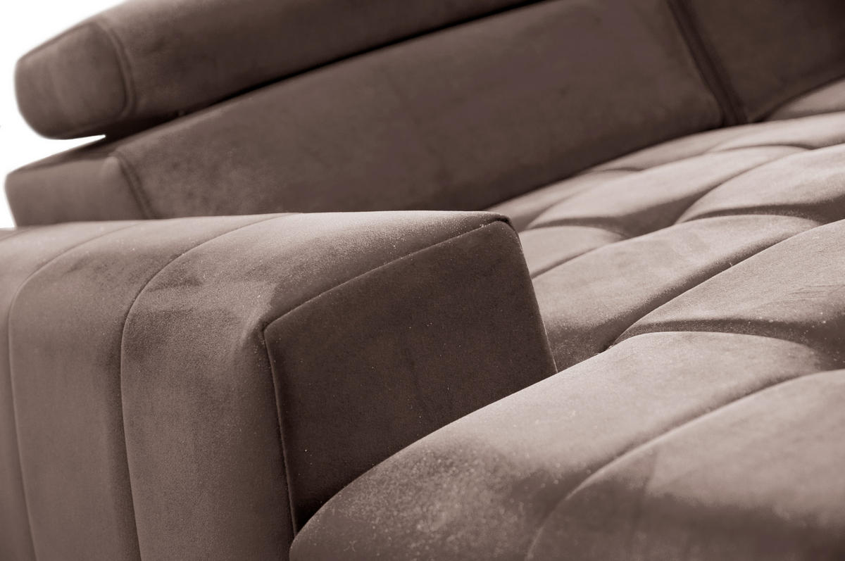 WOHNLANDSCHAFT Arkucio U Braun 345/200/95 cm – großes Sofa mit Schlaffunktion L - Schwarz/Braun, Textil/Metall (200/95/345cm) - AX Living