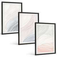 BILDER SET 3er Set - 40x60 cm Schwarzer Rahmen - Abstrakte Wellen, Karton, Pastell - Schwarz, Kunststoff (40/60cm) - TULUP