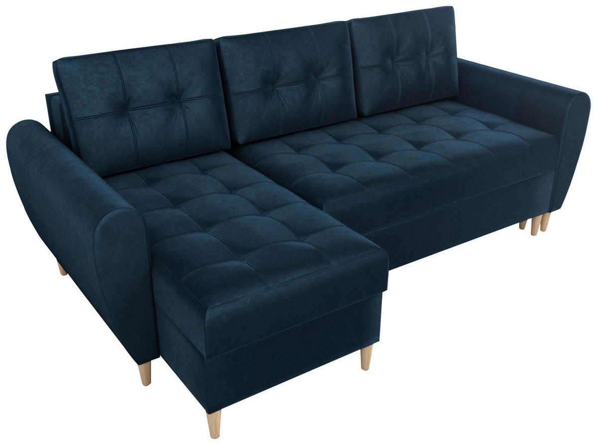 ECKSOFA Henry mit Schlaffunktion Blau Samtstoff - Blau, Textil (232/141cm) - Bromarkt