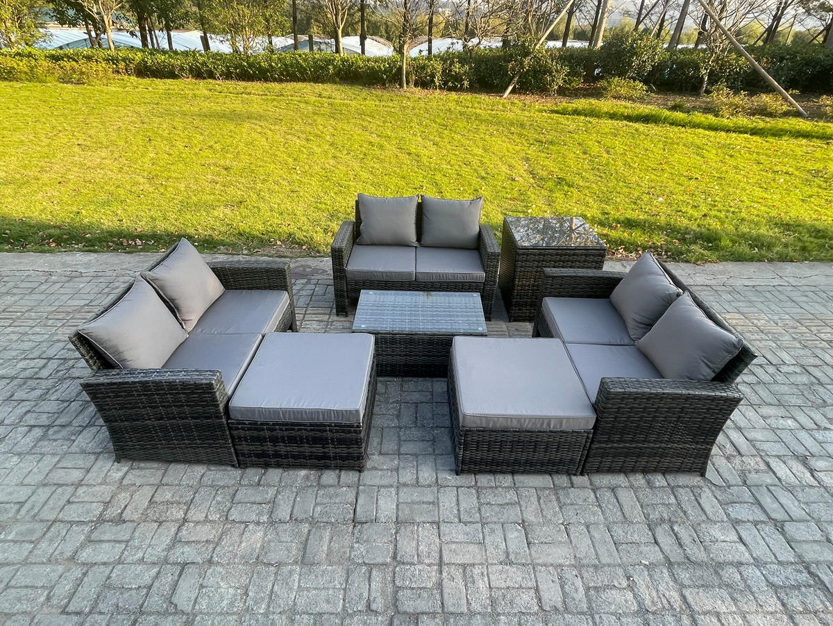 GARTENSOFA Hohe Rückenlehne Polyrattan Dunkelgrau 8-Sitzer - Dunkelgrau, Metall - Fimous