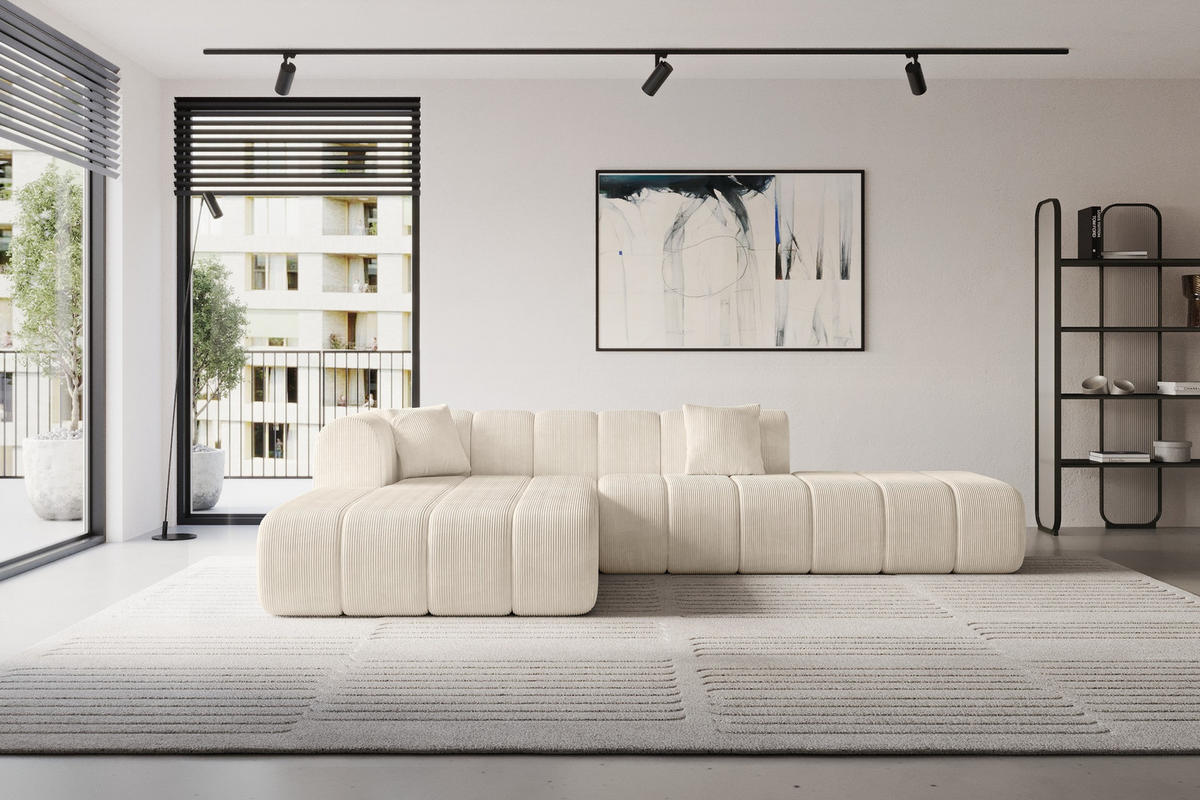 ECKSOFA Ottomane Links BILA-L 289x176x71 Beige Cord - Kaschmir/Beige, Holzwerkstoff/Kunststoff (176/289cm) - ALTDECOR