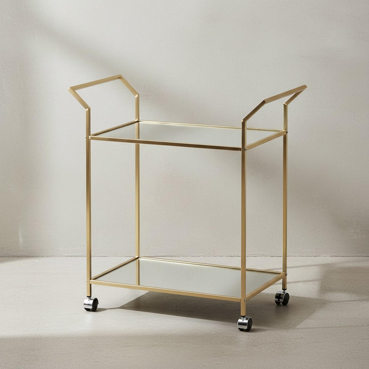 SERVIERWAGEN – Gold, Verspiegelte Ablagen, auf Rollen - Goldfarben, Glas/Metall (73/78/37cm) - KADIMA DESIGN
