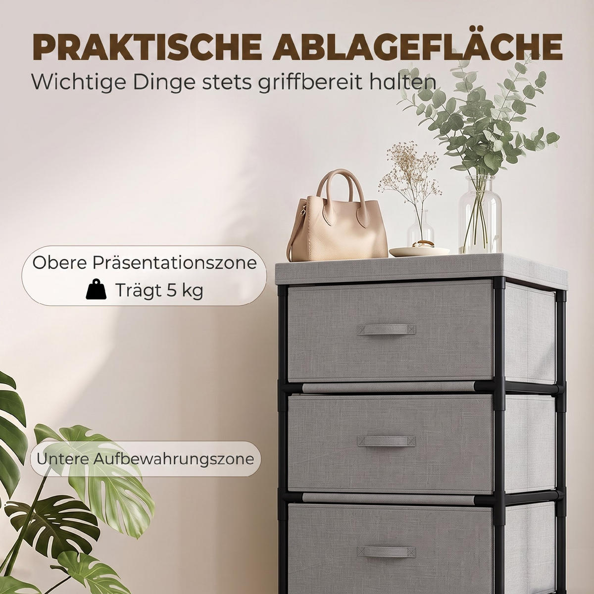 KOMODA Len Ocel Šedá - šedá/černá, kov/textil (32/80/42cm) - HOMCOM