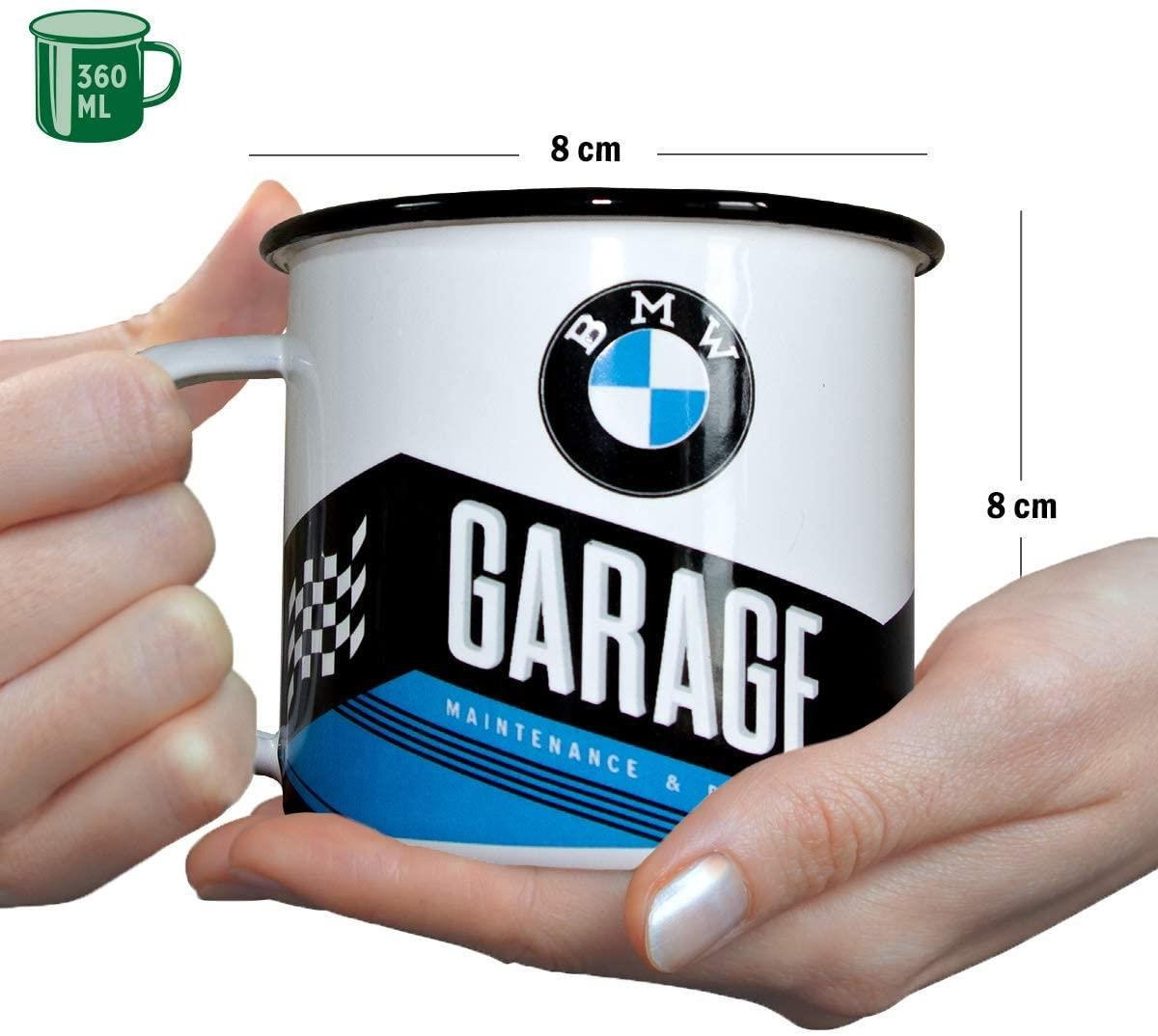 EMAILLE-BECHER 360 ml BMW Garage - Blau/Schwarz, Metall (0.36L) - Nostalgic-Art