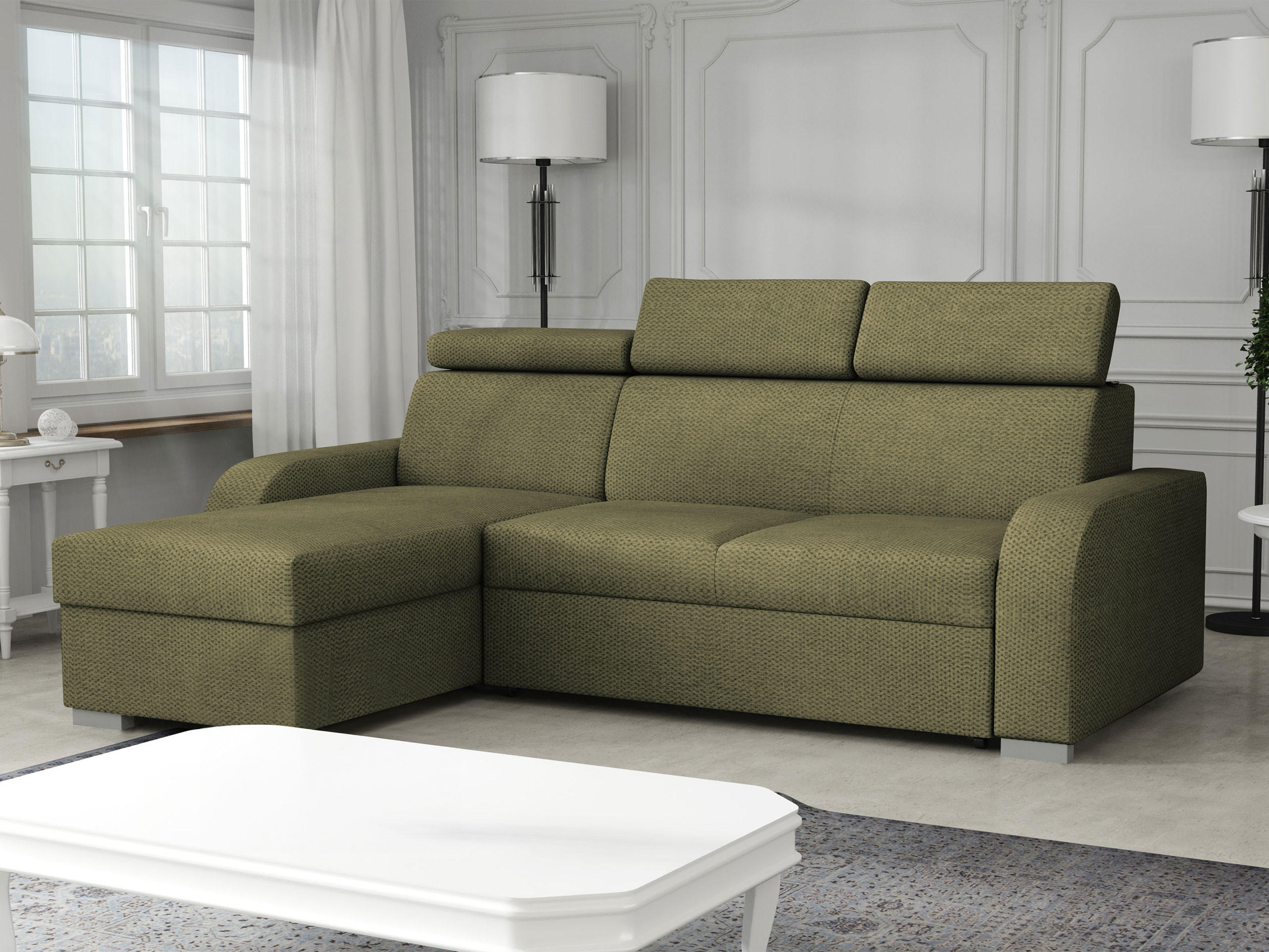 ECKSOFA Oslo 2rLC - Silberfarben/Grün, Holz/Textil (235/170cm) - MIRJAN24