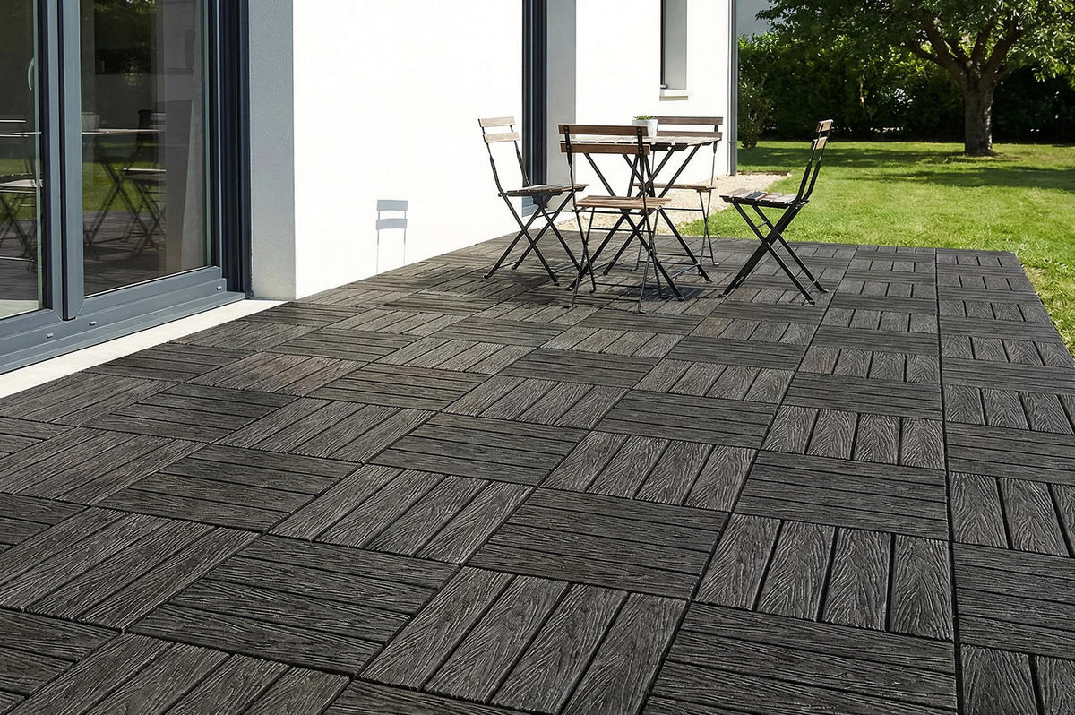 30ER-SET Terrassenplatten aus JURA-Verbundwerkstoff in grauer Holzoptik, 30 x 30 cm - Grau, Holzwerkstoff (30/30/2cm) - Casanoov