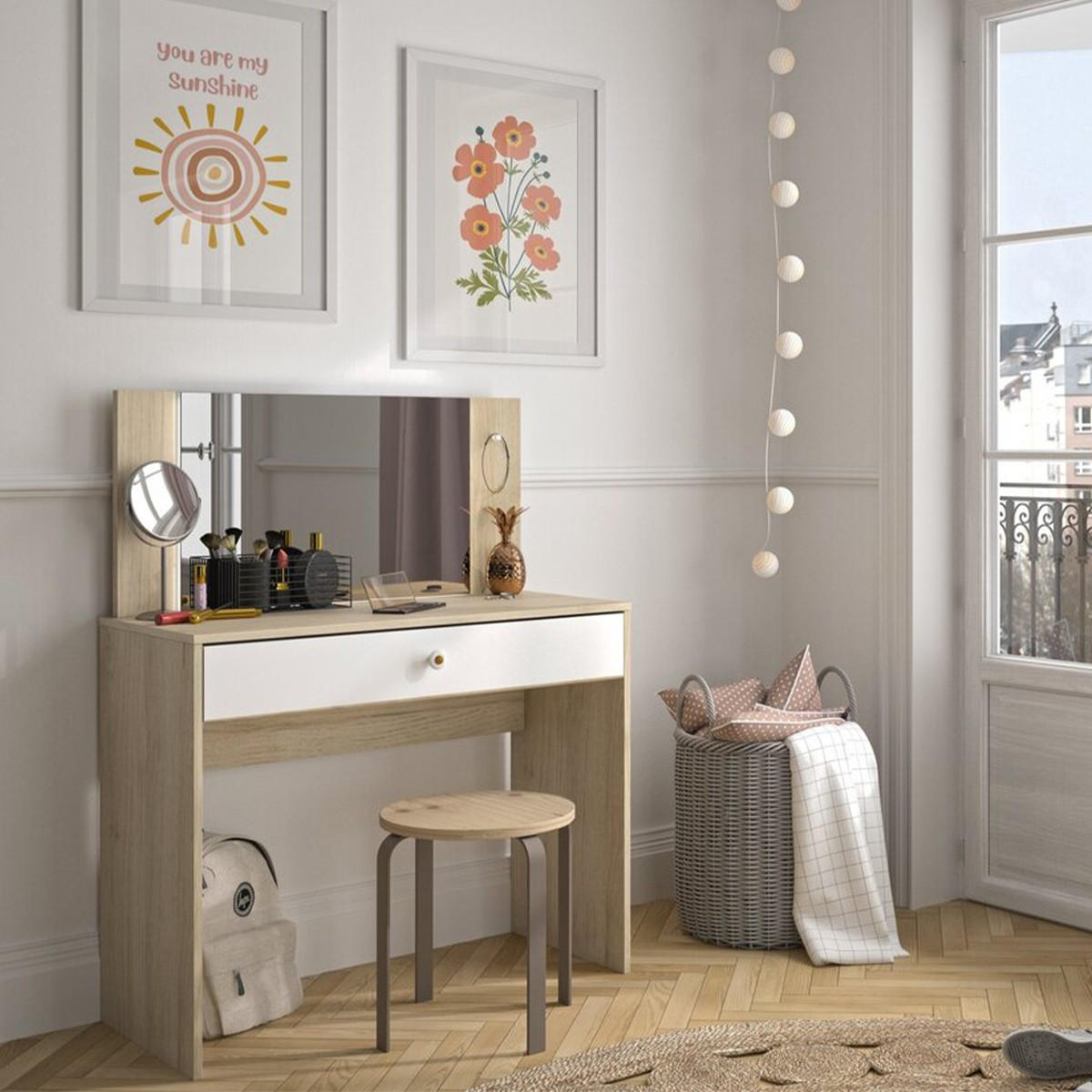 SCHMINKTISCH mit 1 Aufbewahrungsschublade B94 cm - MAKEUP - Weiß, Holzwerkstoff (44/121/94cm) - Calicosy