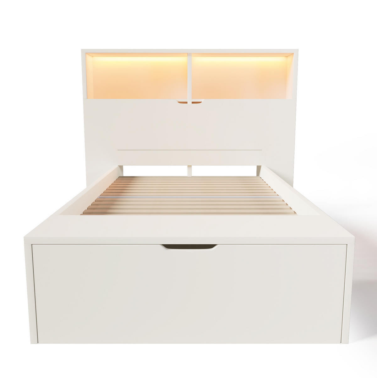 KINDERBETT Kindereinzelbetten 90/200 cm mit LED-Beleuchtung, USB-Anschlüssen, Schubladen, Regalen und Bettbank, Weiß - Weiß, Holzwerkstoff (90/200cm) - Redom