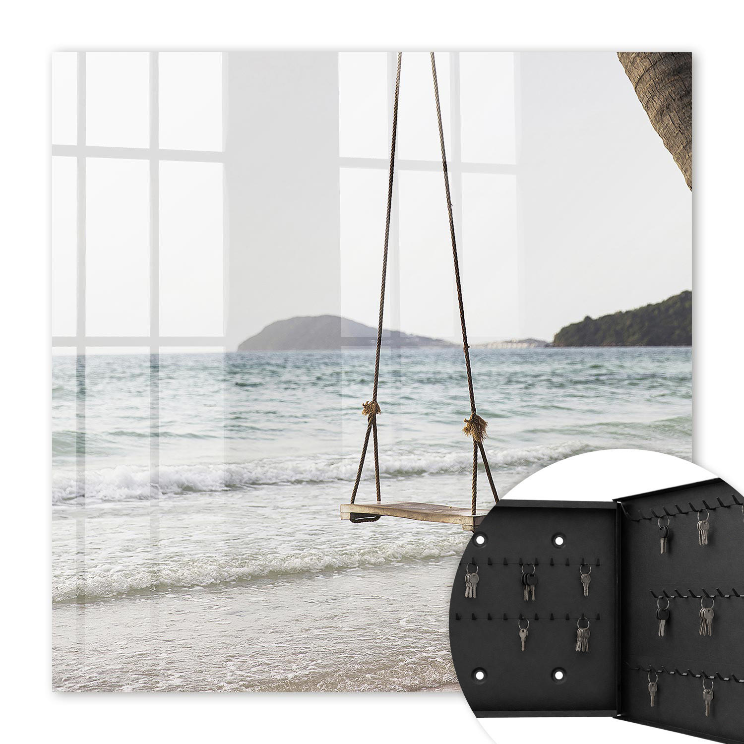 SCHLÜSSELBOX Schwarz 30x30 cm- Türöffnung nach rechts - Strandidylle - Weiß, Metall (30/30/5cm) - TULUP
