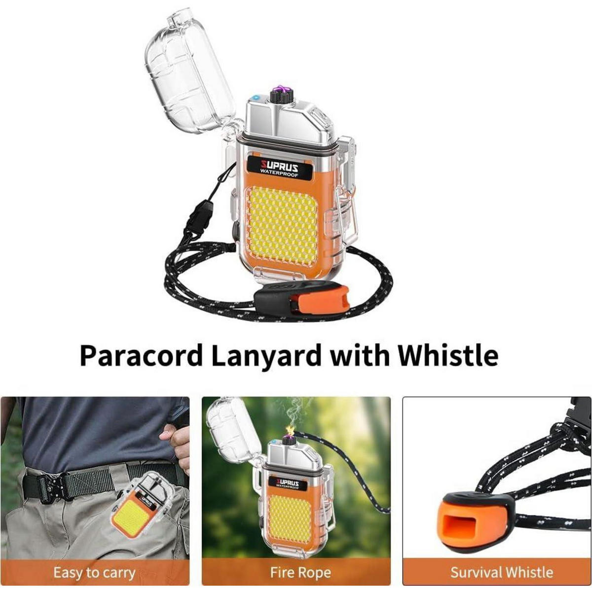 FEUERZEUG Plasma wiederaufladbar mit Taschenlampe und Pfeife Orange - Orange, Kunststoff (5.1/1.5/7.5cm)