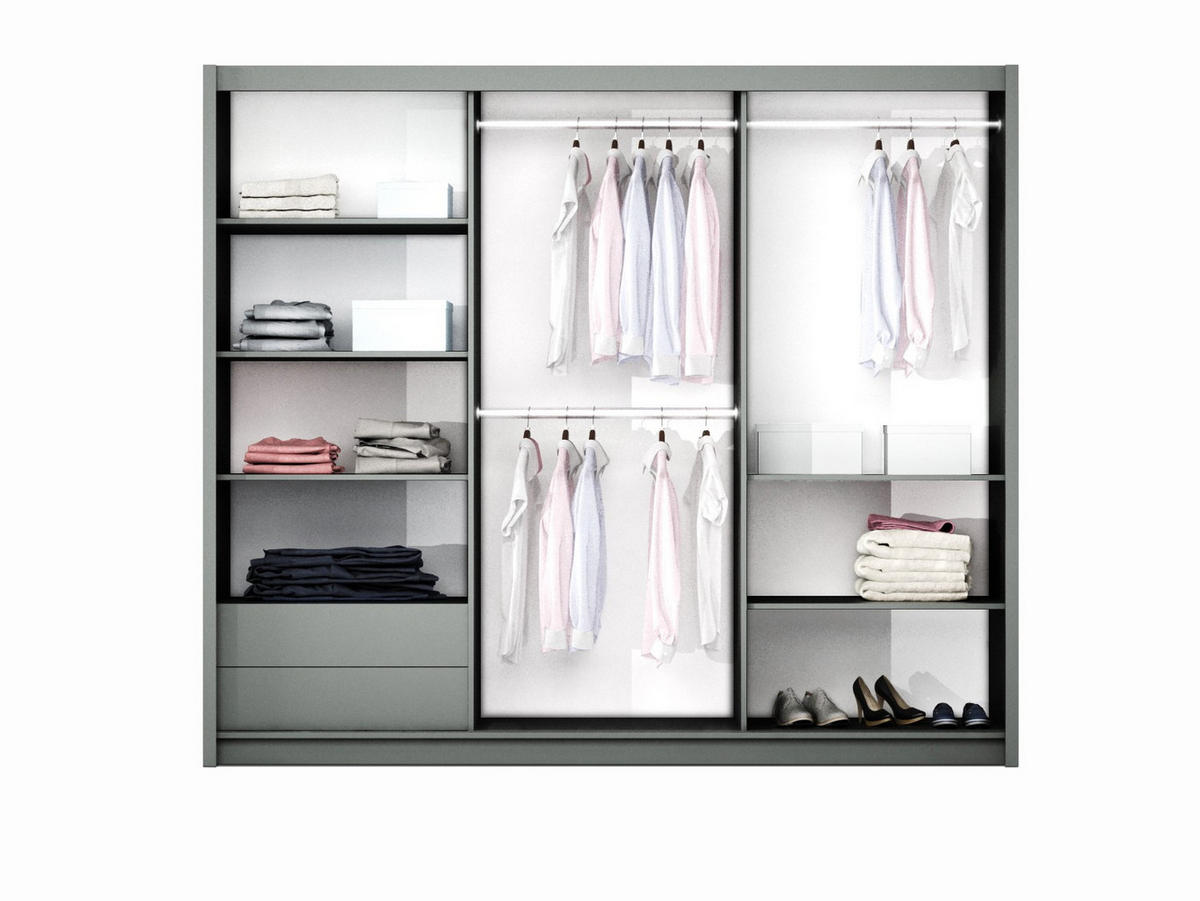 SCHWEBETÜRENSCHRANK DIANA 250/215/65 cm 2-türig mit Spiegel Graphitfarben - Graphitfarben, Holzwerkstoff (250/215/65cm) - MASSENO