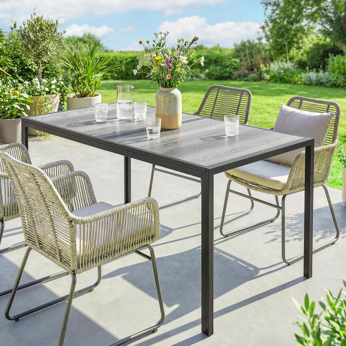 GARTENTISCH DE-14230 150x80 cm Holzoptik Grau - Grau, Metall (150/80/74cm) - ComfortXL