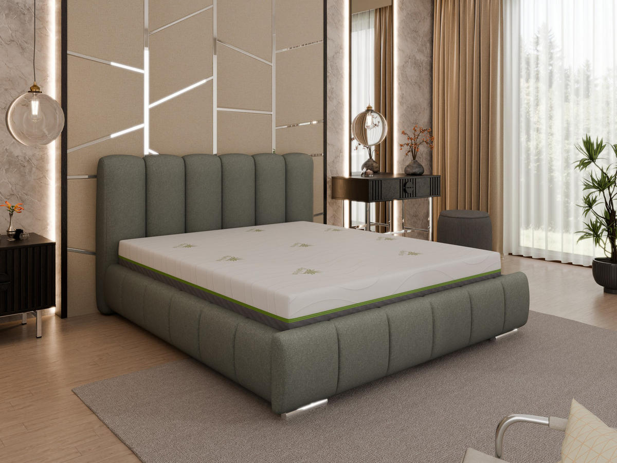 POLSTERBETT Zaira 160x200cm – Elegantes Polsterbett für modernen Wohnstil , ZONIERTE TASCHENFEDERN KOKOS (21cm), grau - Grau, Holz (160/200cm) - Homesy