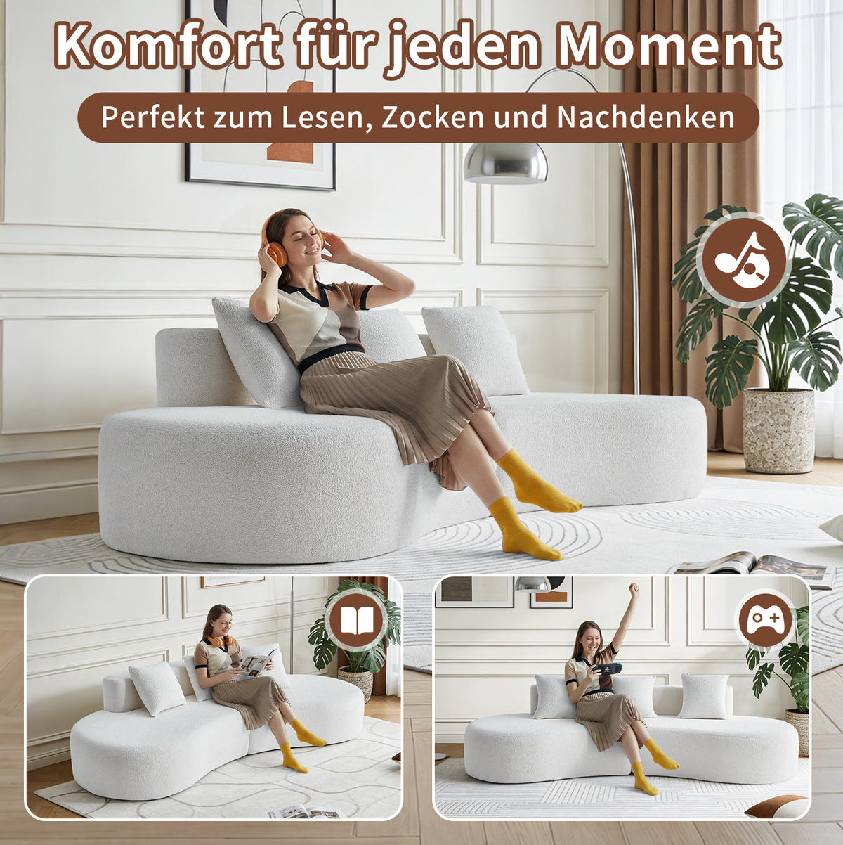 ECKSOFA modular 3-Sitzer 277 cm Samt White - Weiß, Textil (277/68/103cm) - IVMEU