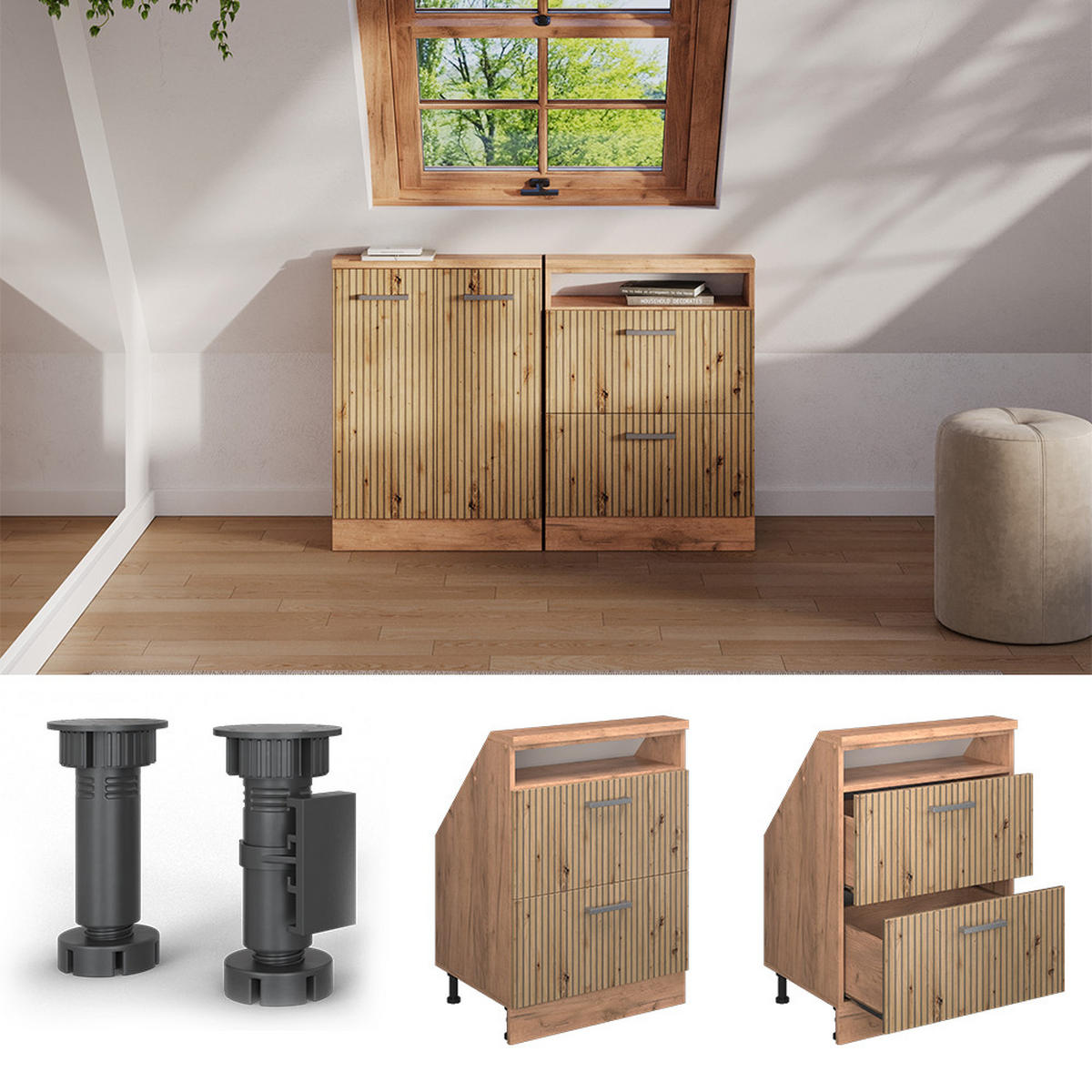 ŠIKMÁ SKŘÍŇ Rion Dub Artisan / dub Goldkraft - medově dubová/dub artisan, kompozitní dřevo (60/81.6/46cm) - Vicco