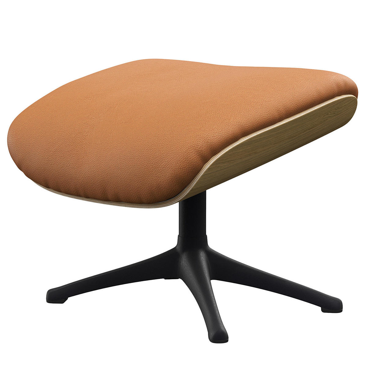 POLSTERHOCKER - Echtleder - Cognac/Schwarz, Leder/Metall (49/39/44cm) - home24