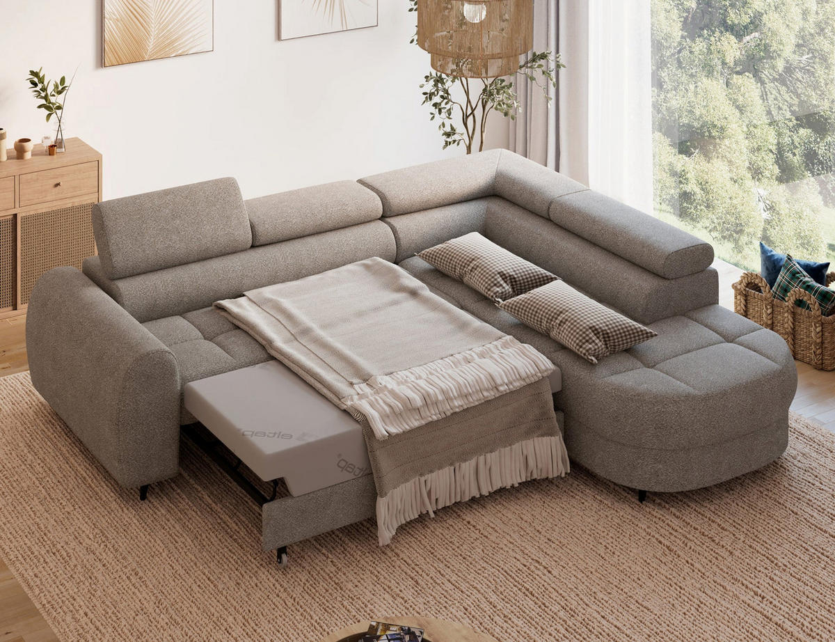 ECKSOFA Vesteria mit Schlaffunktion und Bettkasten – Modernes Design, verstellbare Kopfstützen und hoher Sitzkomfort - Braun, Kunststoff (279/72cm) - Wohnideebilder