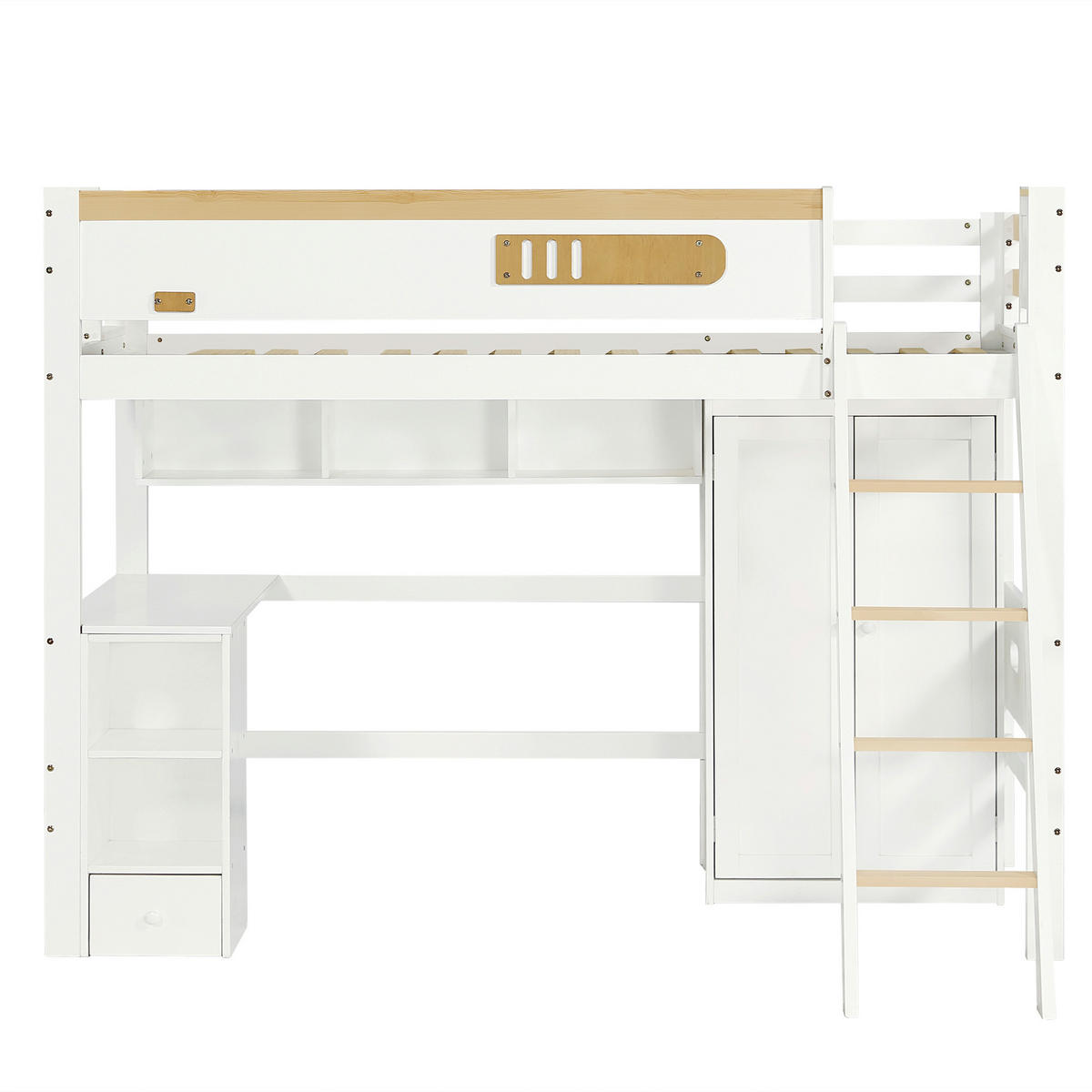 ETAGENBETT 90/200 cm in Weiß & Natur mit Regal, Schreibtisch und Kleiderschrank - Weiß/Naturfarben, Holz/Holzwerkstoff (90/200cm) - CHICFURN