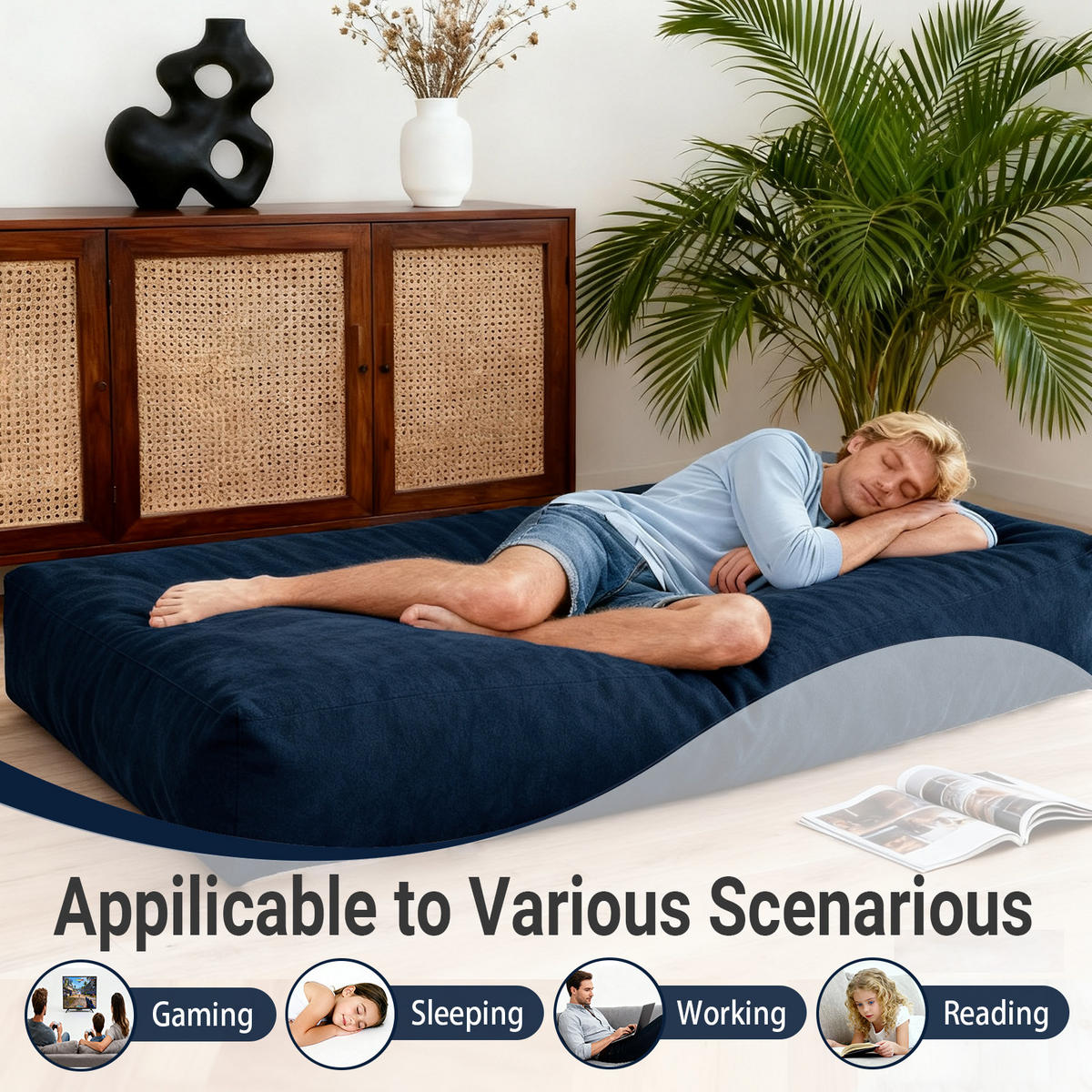 SITZSACK 2-in-1 Wandelbarer Sitzsack Sessel aus Chenille Montagefrei - Grau, Textil (110/70/110cm) - Urban Meuble