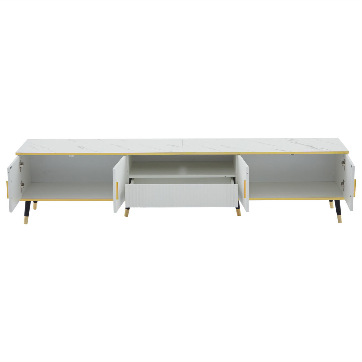 TV-SCHRANK 200/40/46 cm Weiß Marmoroptik für 90 Zoll mit 2 Türen - Weiß, Holzwerkstoff/Metall (200/46/40cm) - Oxeza