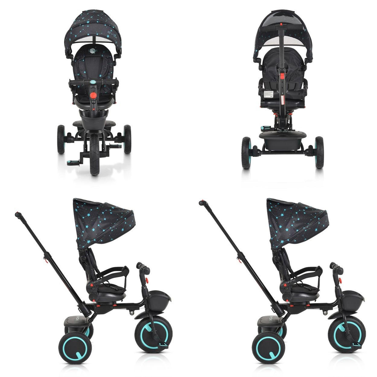 DREIRAD Orion faltbar türkis PU-Reifen, drehbarer Sitz, Schiebestange - Blau, Metall (72/52/103cm)