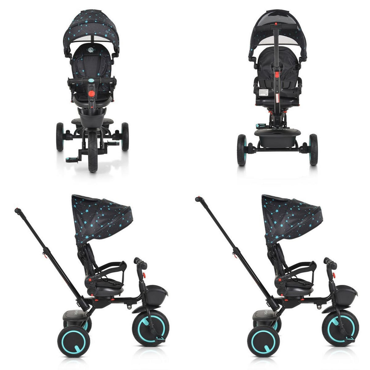 DREIRAD Orion faltbar türkis PU-Reifen, drehbarer Sitz, Schiebestange - Blau, Metall (72/52/103cm)