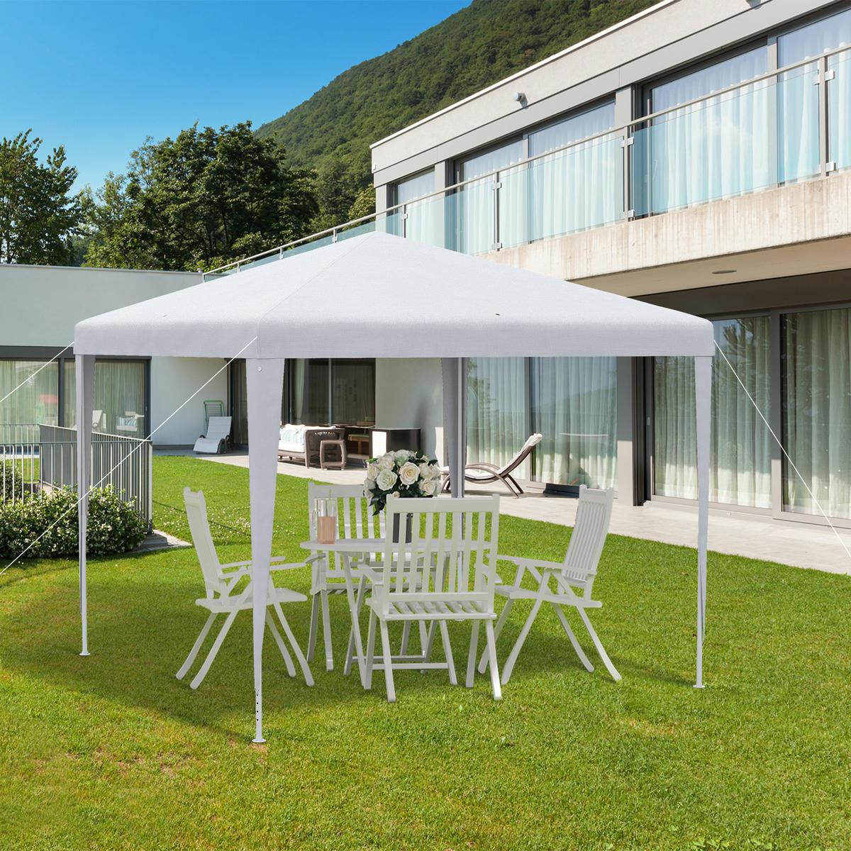 GARTENPAVILLON PE-Plane Stahl Weiß - Weiß, Kunststoff/Metall (270/254/270cm) - Outsunny
