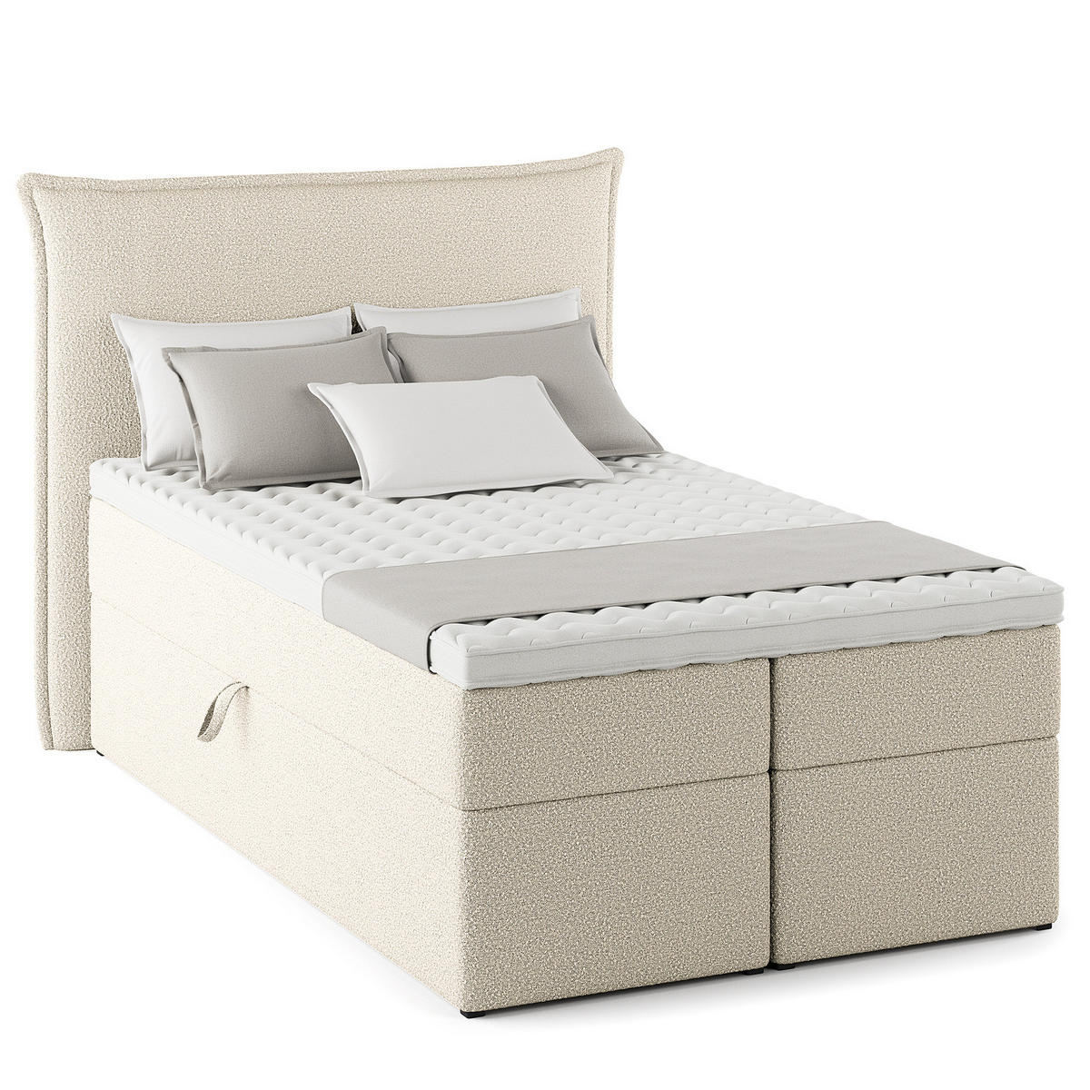 BOXBETT mit Stauraum - Bouclé - Creme, Holzwerkstoff/Textil (120/200cm) - home24