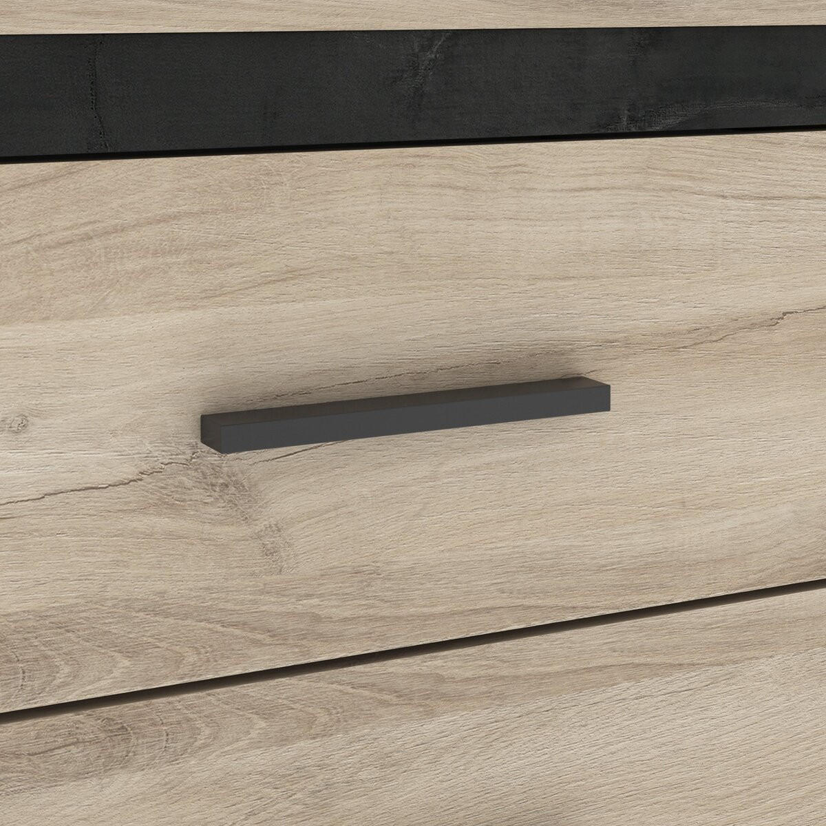 KOMMODE mit 6 Schubladen, Eiche und Schwarz Dekor L129 cm - Colorado - Sonoma Eiche, Holzwerkstoff (41.8/77.1/129.1cm) - Calicosy