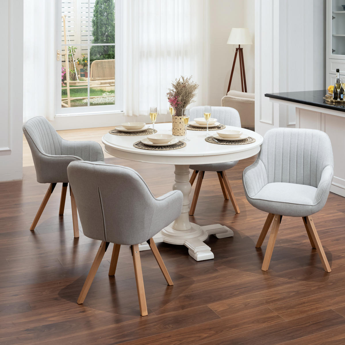 ARMLEHNSTUHL-SET 4 Stück drehbar in Webstoff - Beige/Kernbuche, Holz/Textil (57/83/56cm) - Meubles Cosy