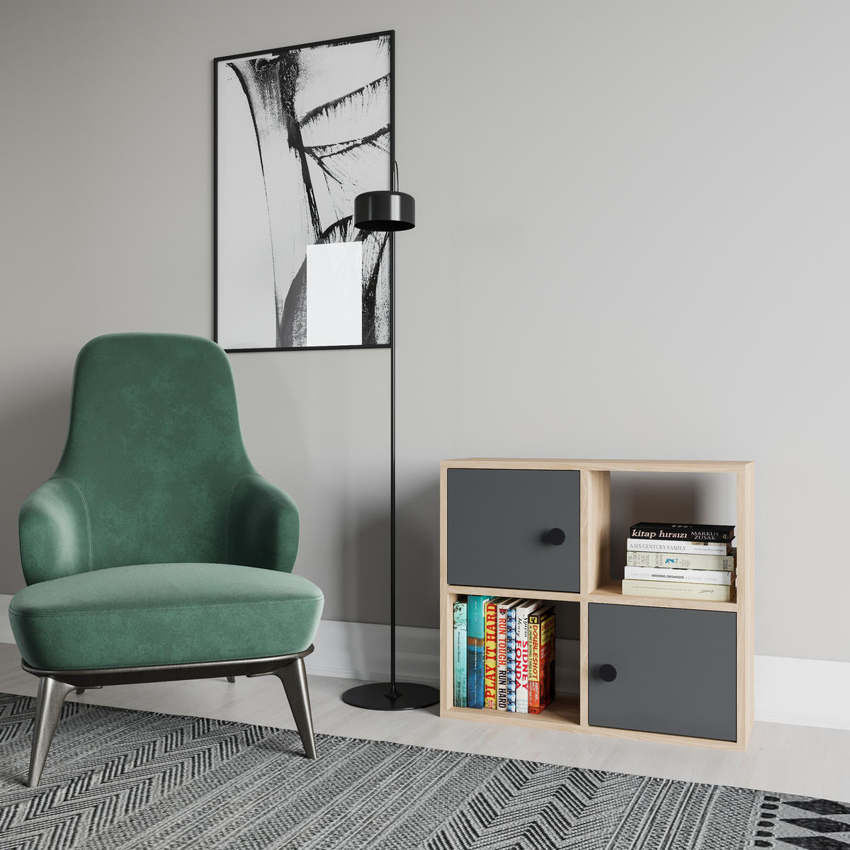 BÜCHERREGAL Tuttle Eiche Anthrazit - Eichefarben/Grau, Holzwerkstoff (25/63.2/72cm) - Decorotika