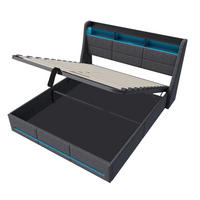 POLSTERBETT 160x200 cm mit hydraulischem Stauraum, Ambiente-LED, USB-/Typ-C-Anschlüsse, Leinenstoff, Grau - Grau, Holz (160/200cm) - BRILVERDE