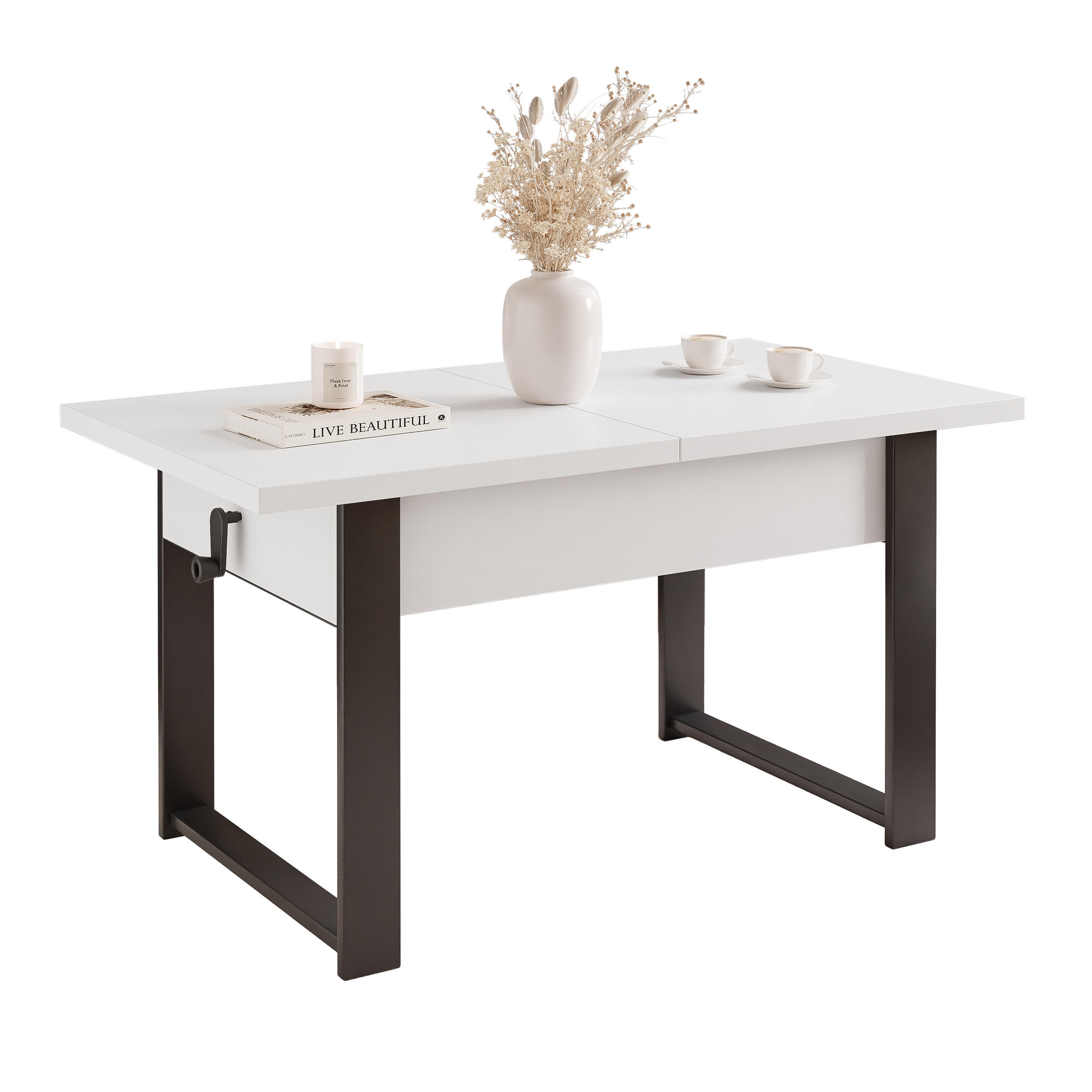 COUCHTISCH TIVOR Multifunktionalität 3-in-1 - Schwarz/Weiß, Holzwerkstoff/Metall (67/120/63.5cm) - Idohome